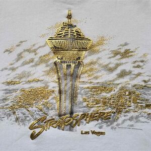 VTG 90s‎ Las Vegas Stratosphere Sweatshirt XL Gold Raised Puff Print Slouchy Y2K